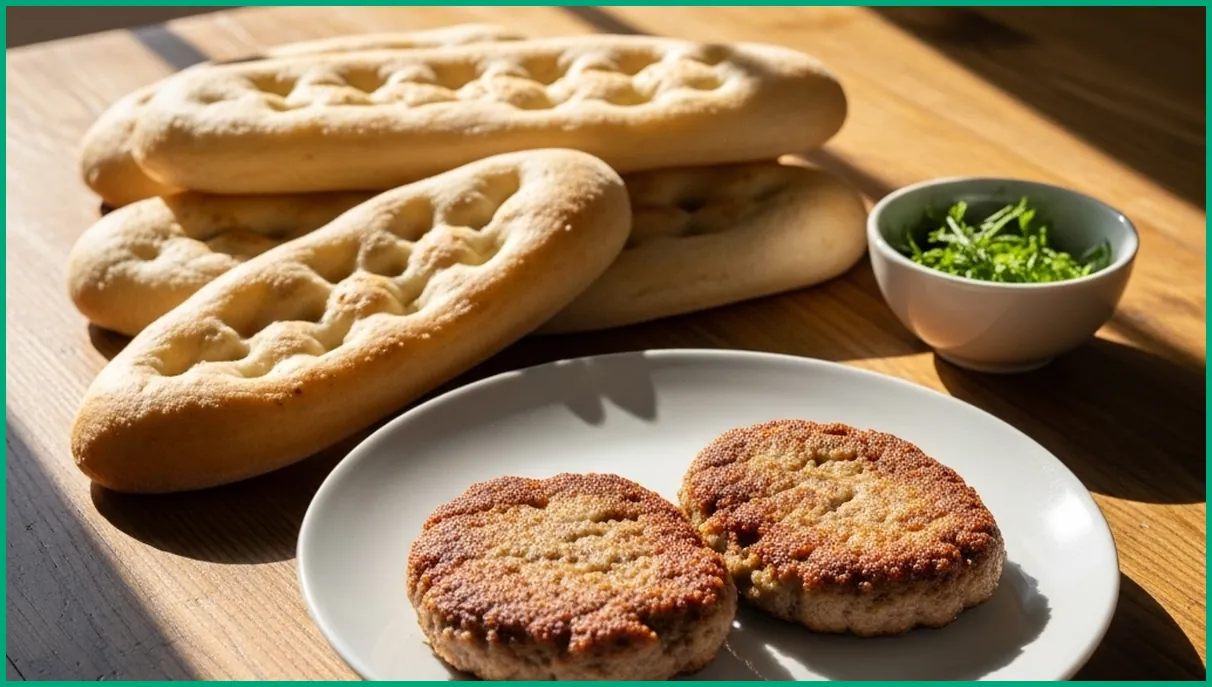 کتلت گوشت خانگی کنار نان بربری