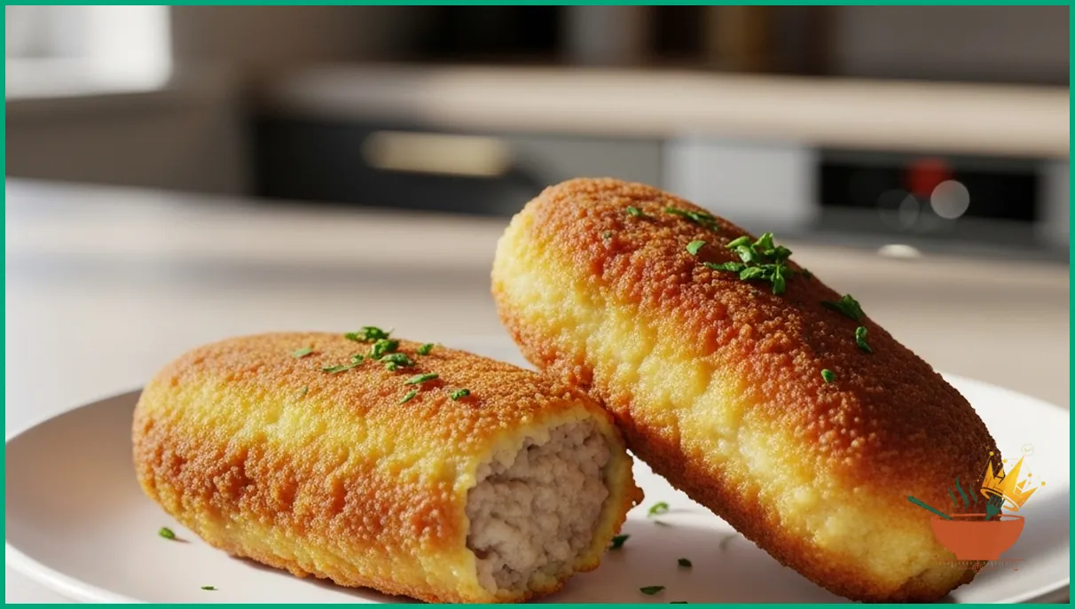 کتلت گوشت و سیب زمینی سرخ شده در بشقاب