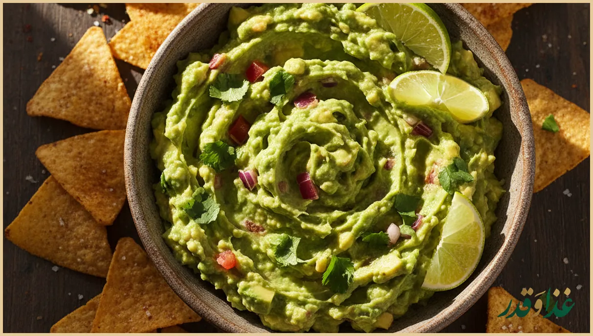 کاسه گواکاموله آووکادو با چیپس ترتیلا