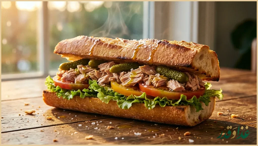 ساندویچ تن ماهی با سبزیجات تازه