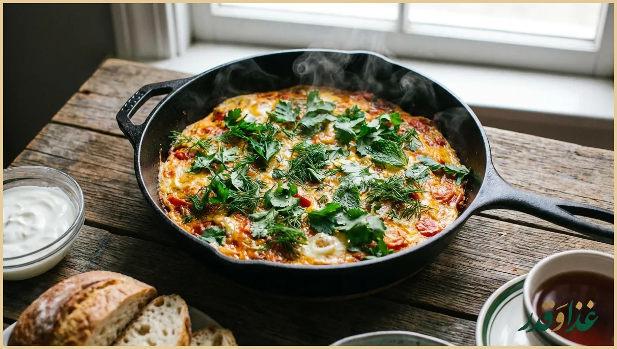 املت گوجهفرنگی در تابه چدنی