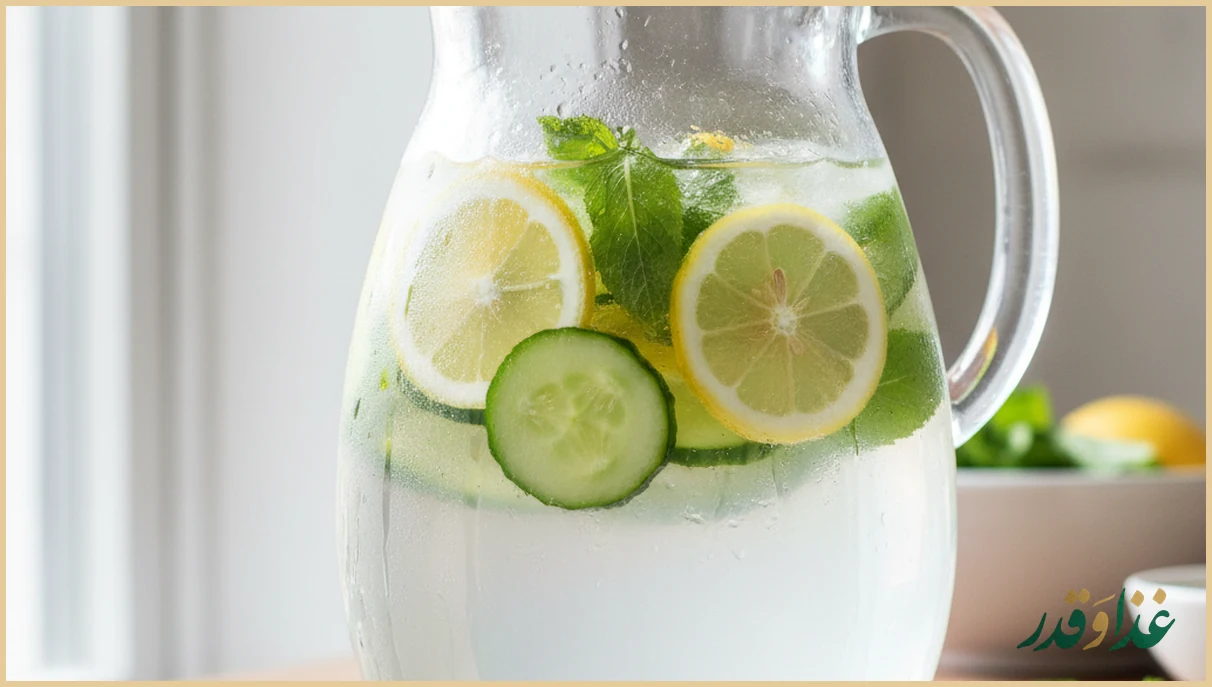 پارچ آب طعم‌دار با لیمو و نعناع