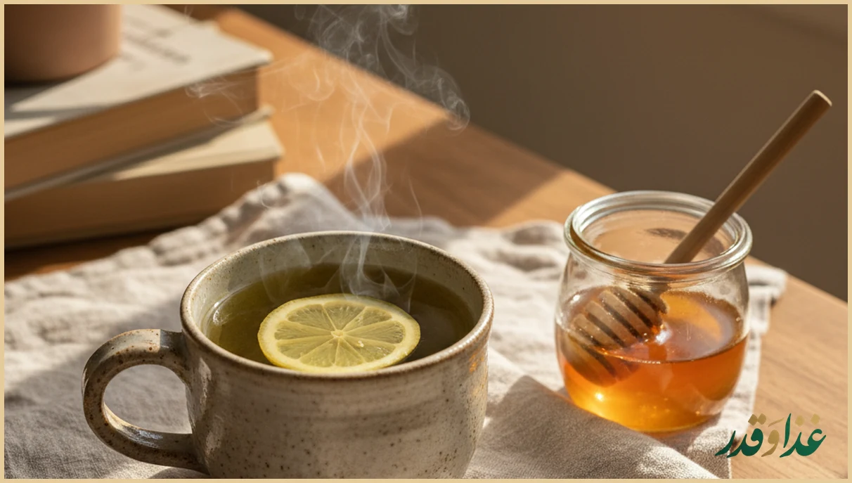 فنجان چای سبز با لیمو و عسل
