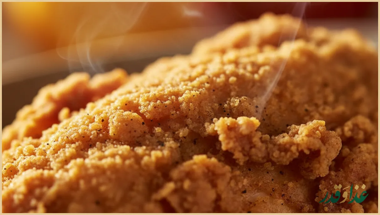 کلوزآپ بافت ترد مرغ سوخاری