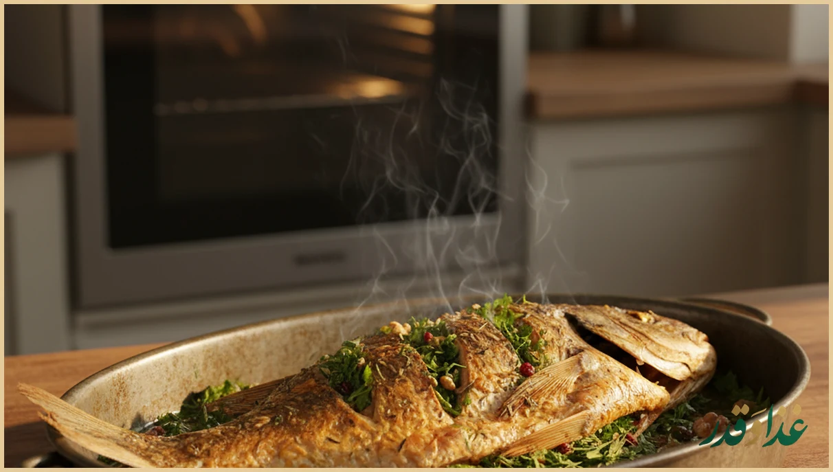 ماهی شکم پر شمالی در سینی فر