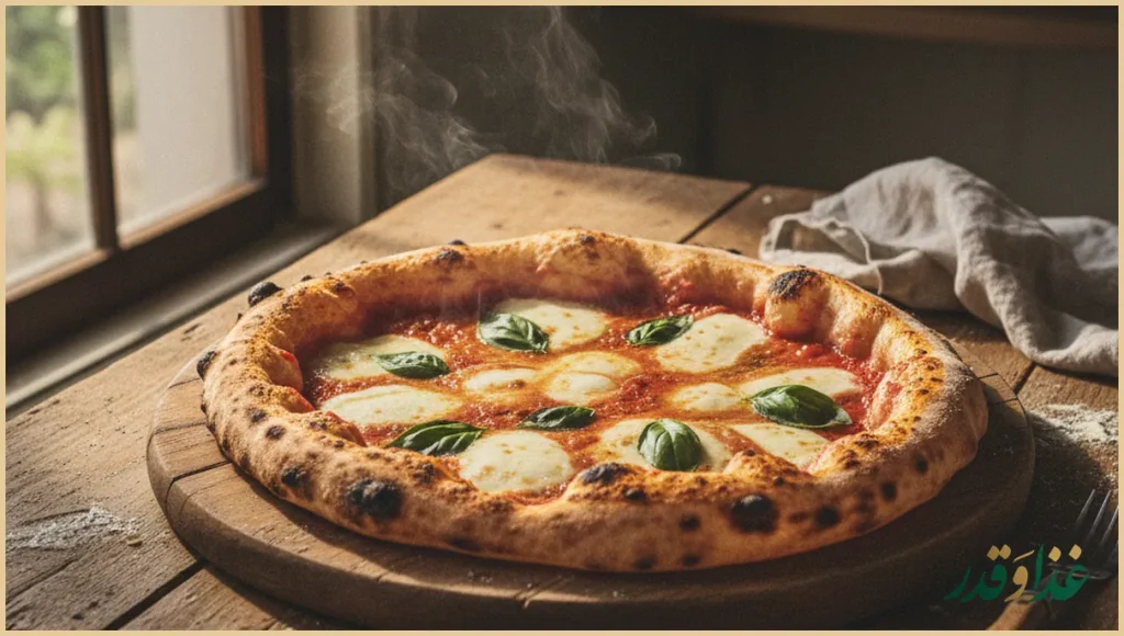 پیتزا ناپولیتن با کراست پف‌کرده و ریحان تازه