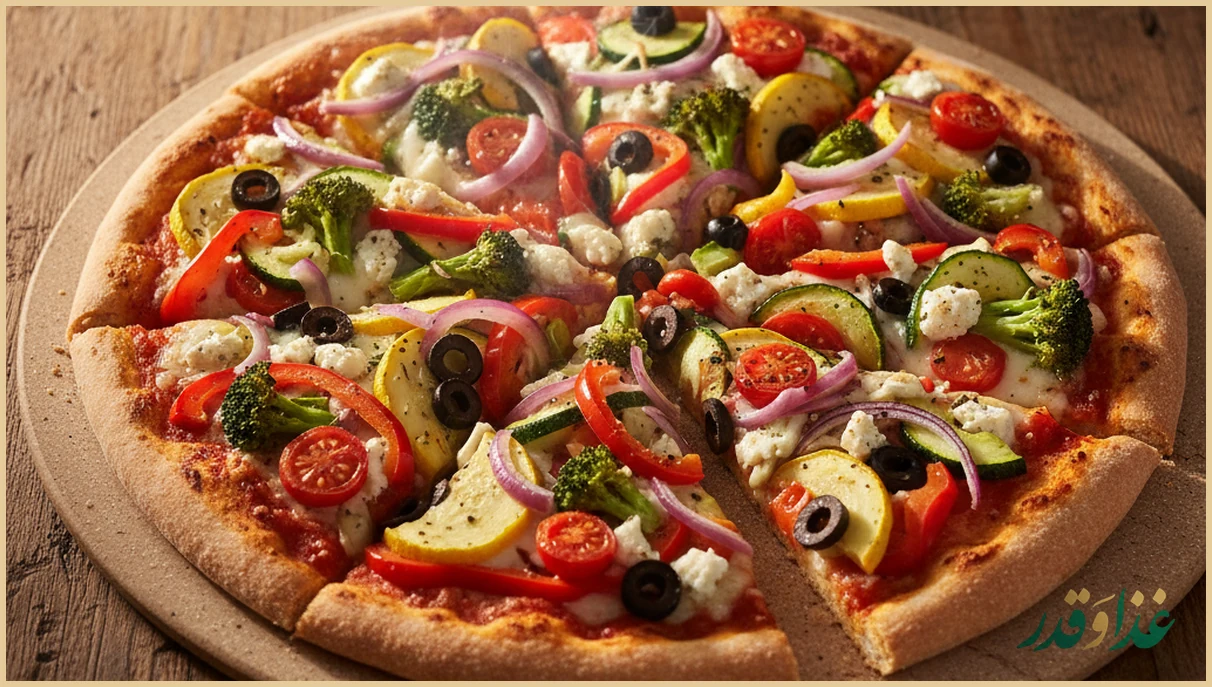 پیتزای خانگی رژیمی با سبزیجات و پنیر کم