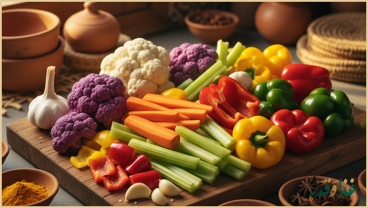 سبزیجات خرد شده رنگارنگ برای ترشی مخلوط زمستانی