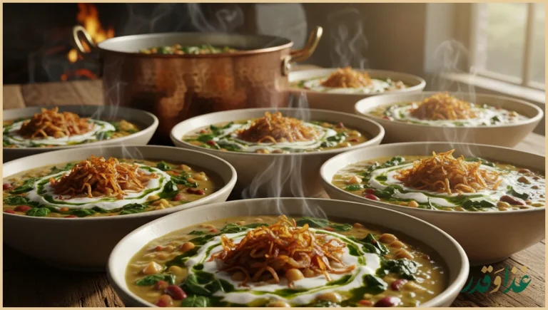 کاسه های آش رشته نذری جاافتاده با نعنا داغ