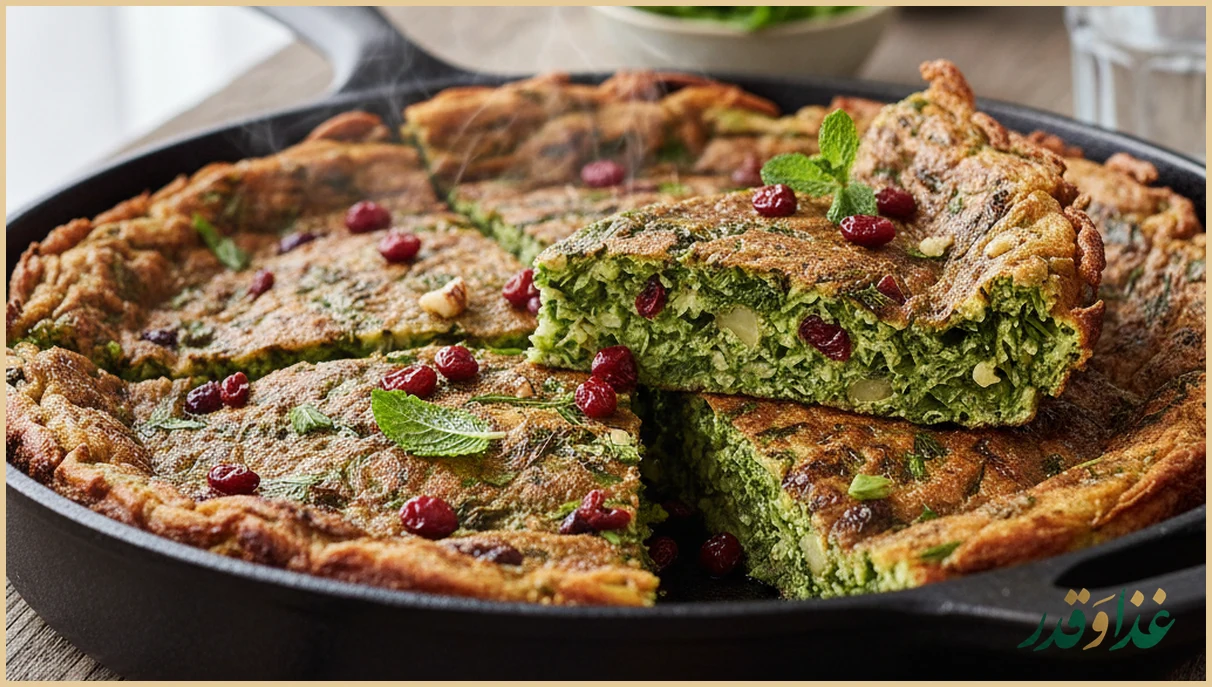 برش های کوکو سبزی در تابه چدنی