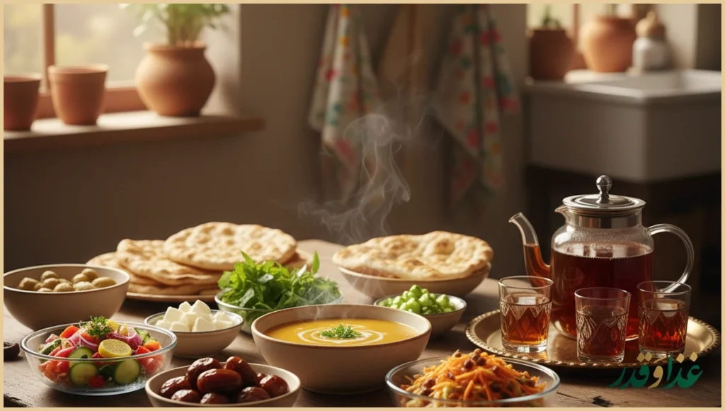 سفره افطار ایرانی متنوع و رنگارنگ