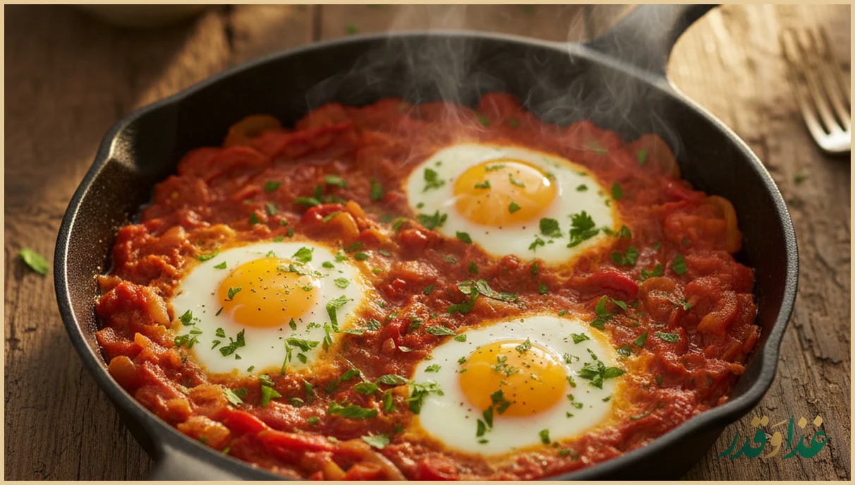 شاکشوکا با تخم مرغ در سس گوجه