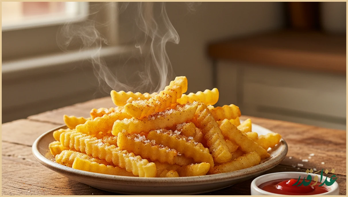 سیب زمینی سرخ کرده ترد و طلایی در بشقاب