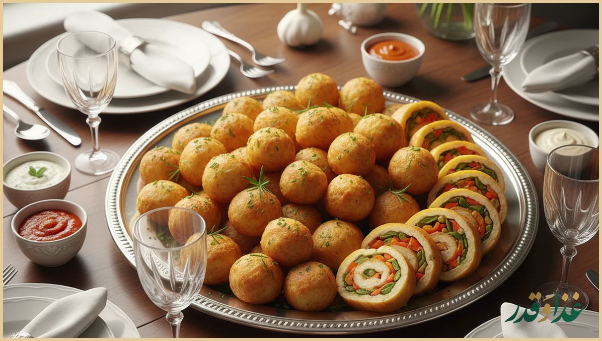 توپک سیب زمینی پنیری و رولت برش خورده