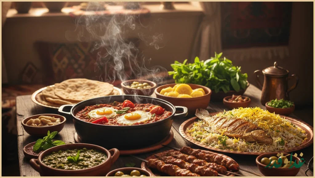 سفره‌ای از غذاهای گیلان و مازندران