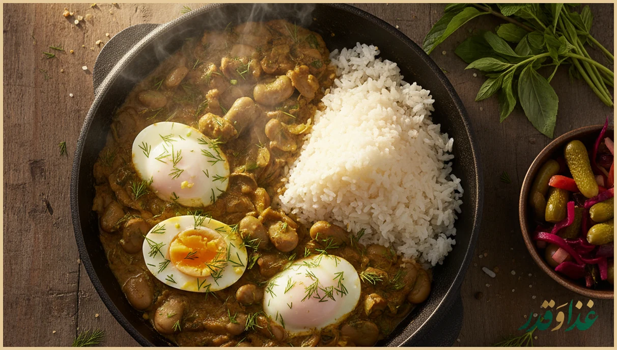 بشقاب باقالی قاتق با برنج کته