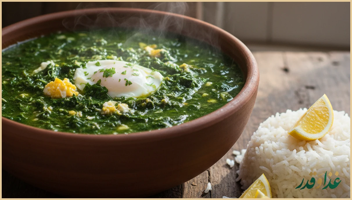 کاسه خورش ترش‌تره سبز رنگ