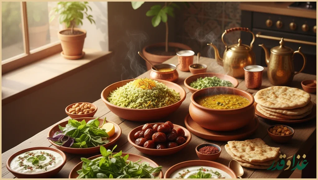 سفره سحری متنوع و رنگارنگ روی سفره ایرانی