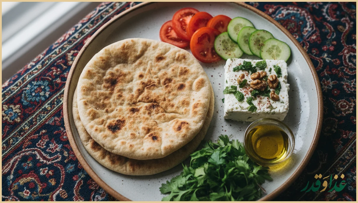 سحری سریع با نان و پنیر و گردو و سبزی