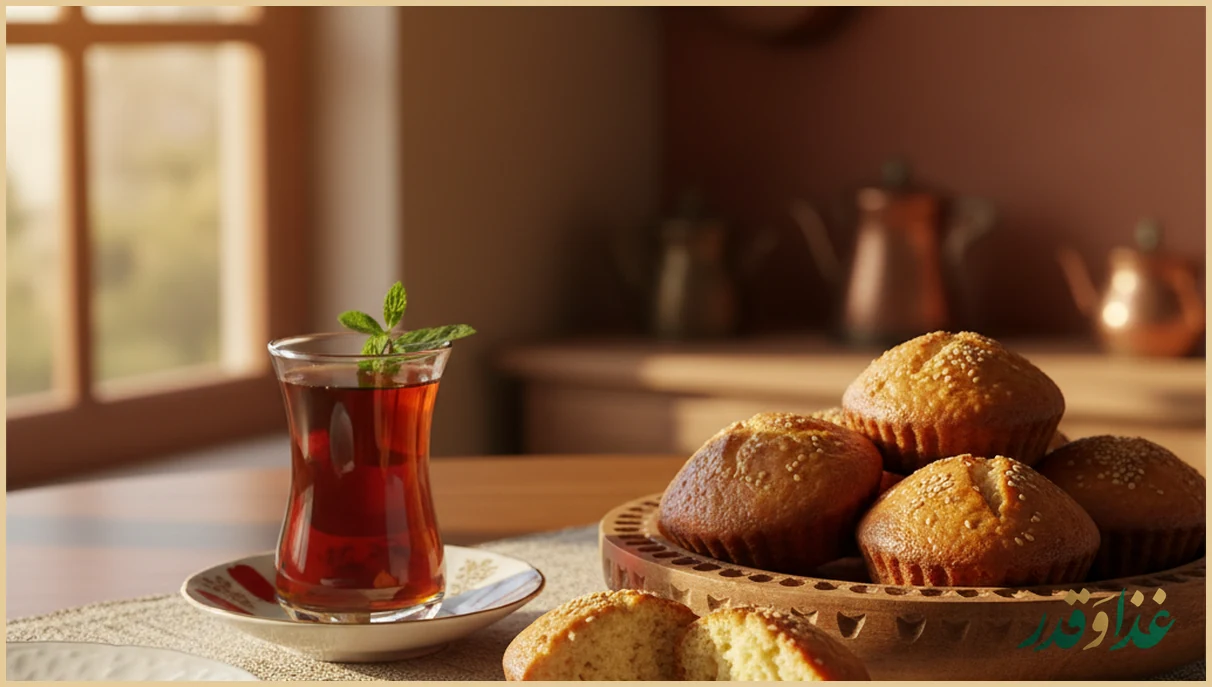 کیک یزدی کنار چای ایرانی