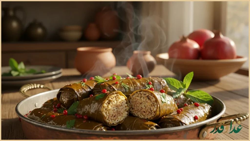 دلمه برگ مو در دیس مسی