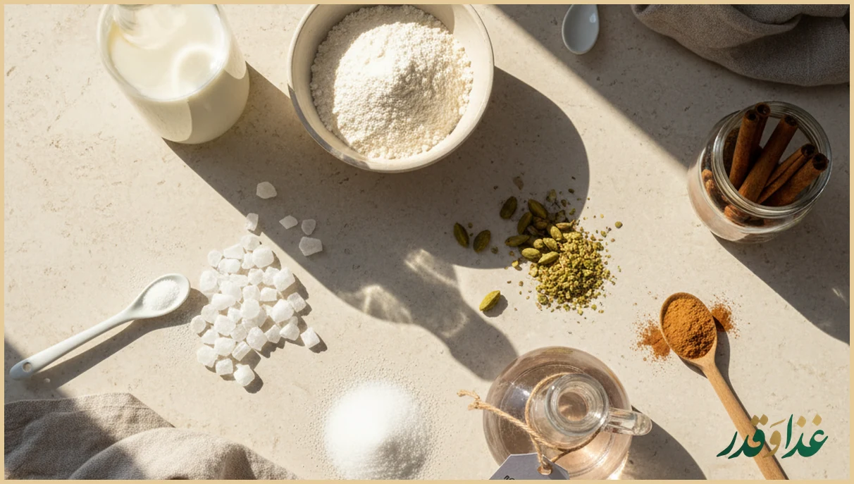 مواد اولیه فرنی روی میز
