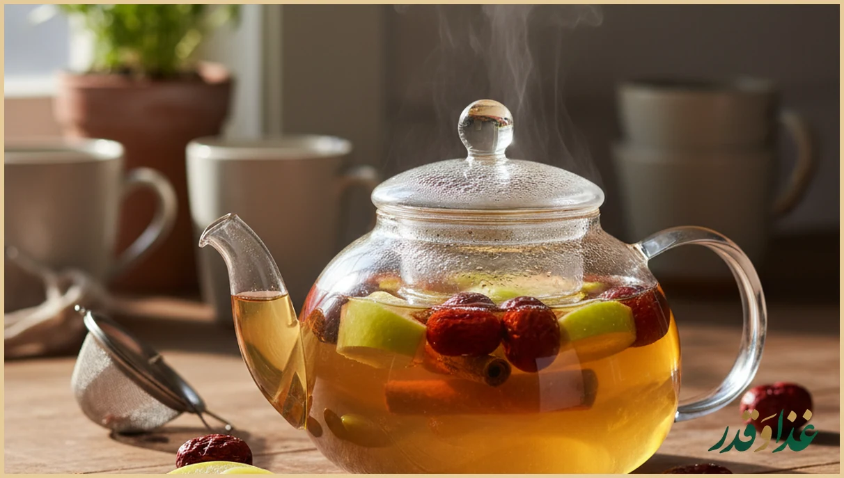 دم کردن عناب در قوری شیشه‌ای