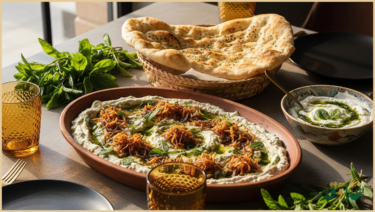 سرو کشک بادمجان با نان سنگک