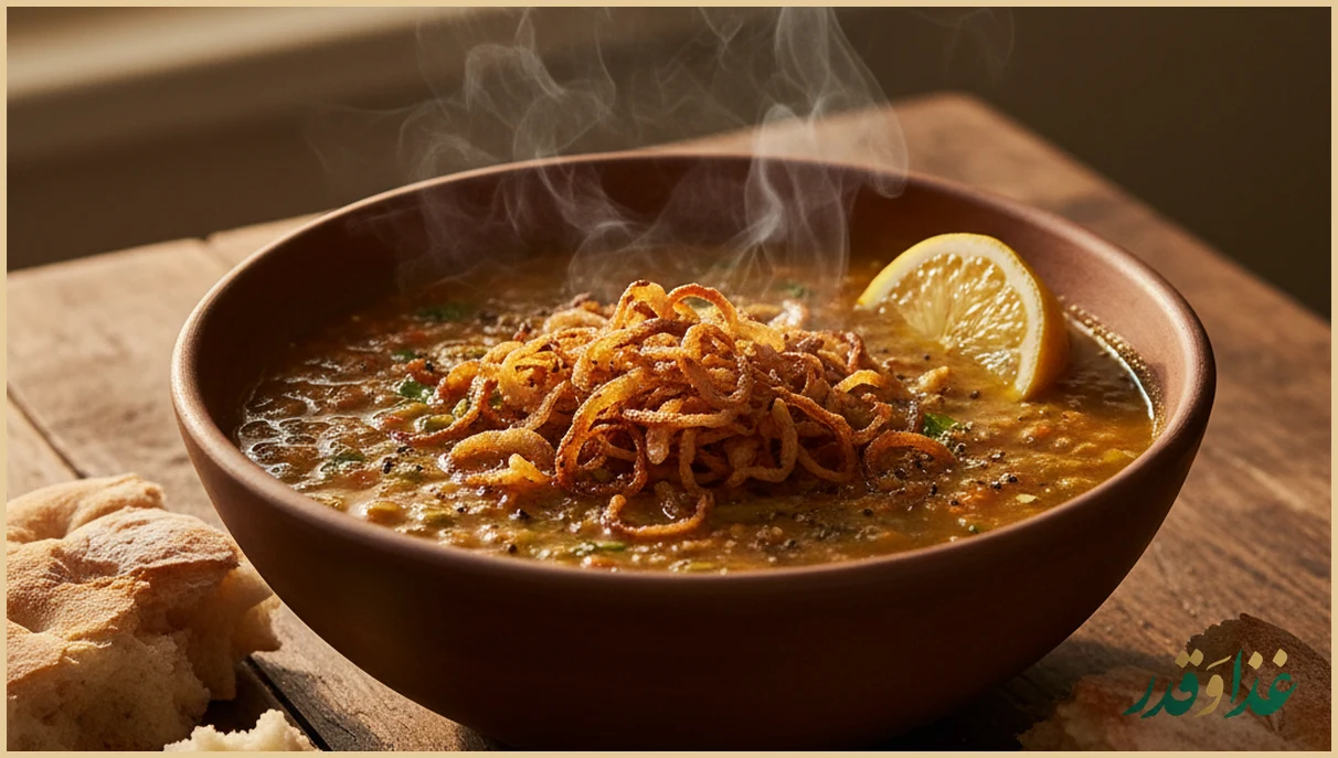 عدسی داغ با پیاز داغ