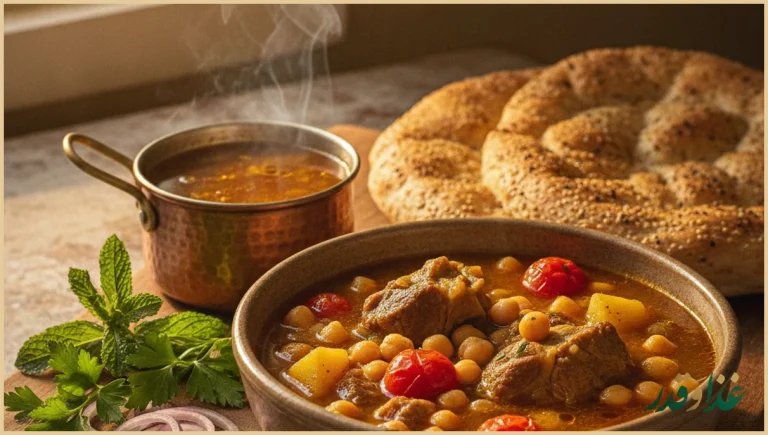 آبگوشت سنتی در کاسه سفالی