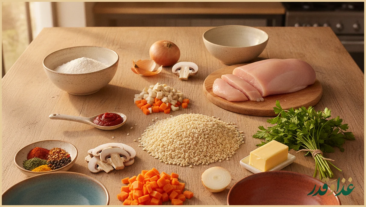 مواد اولیه سوپ جو روی میز