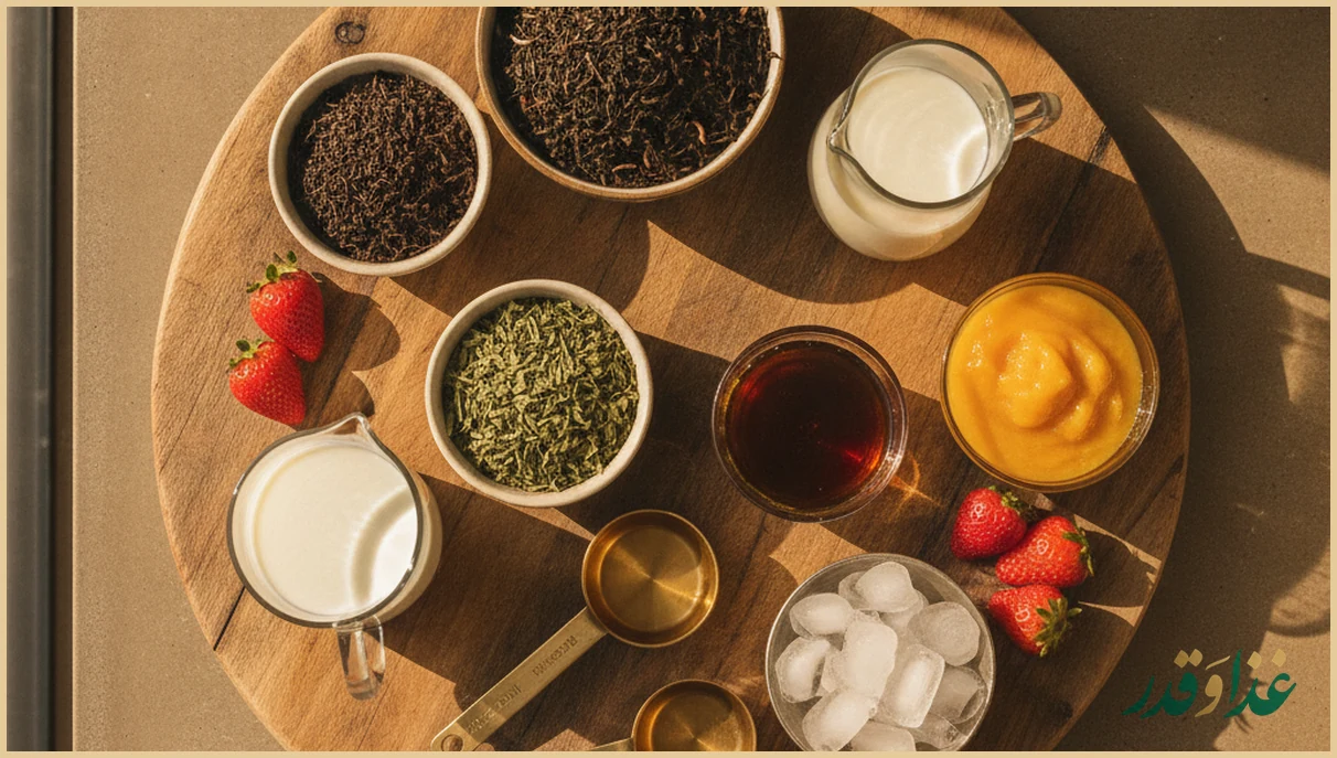 مواد بابل تی روی میز آشپزخانه