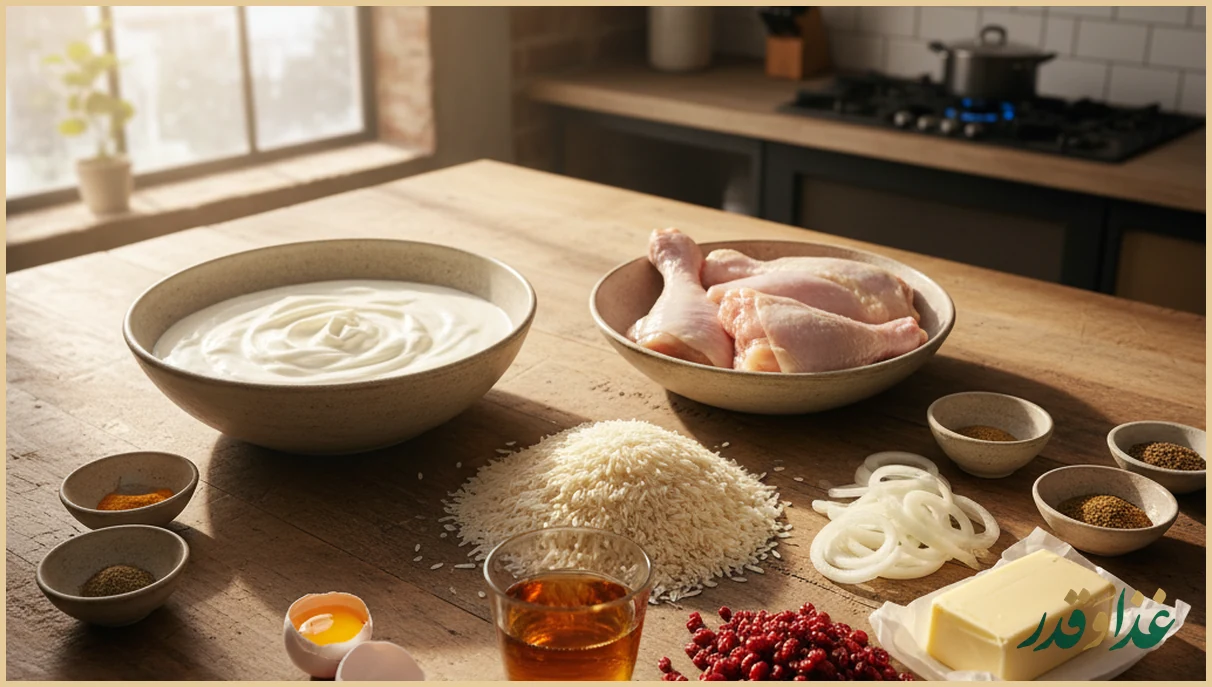 مواد اولیه ته چین روی میز