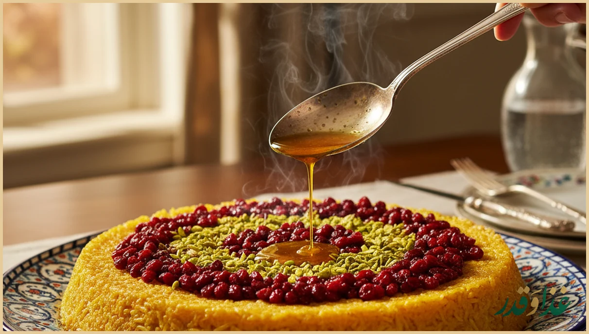 تزئین ته چین با زرشک و خلال