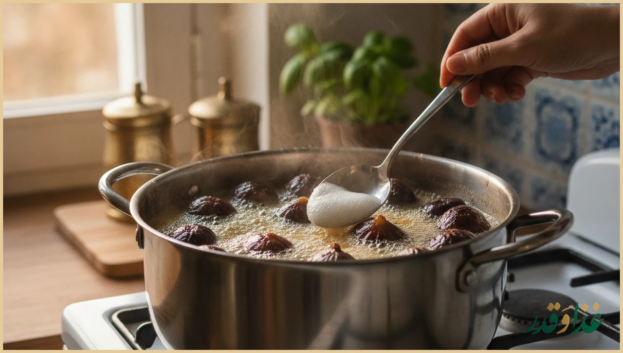 پخت مربای انجیر در قابلمه روی گاز