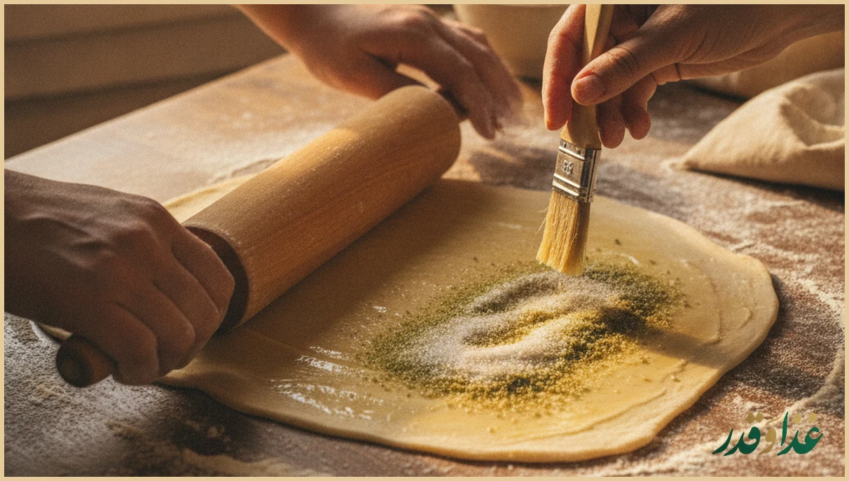 باز کردن خمیر نازک کاک با وردنه