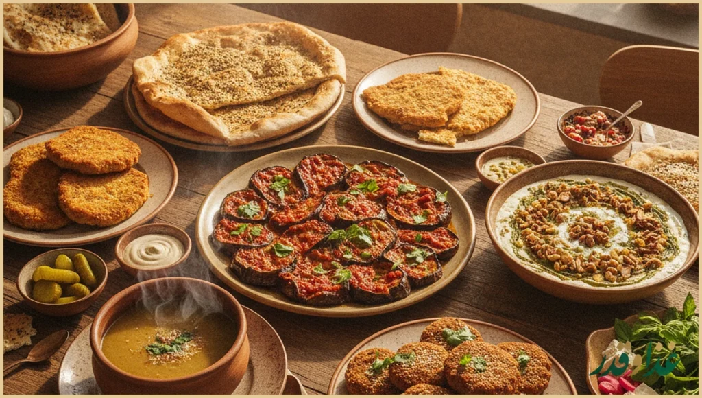 چند غذای نونی برای شام روی میز