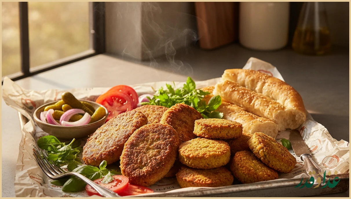 کتلت و فلافل تازه کنار نان