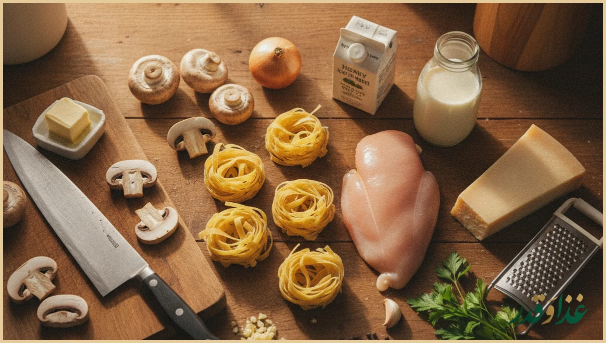 مواد اولیه پاستا روی میز