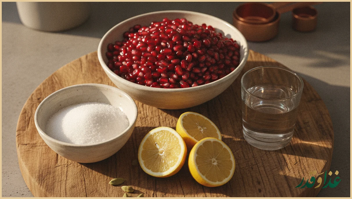 مواد لازم مربا انار روی میز
